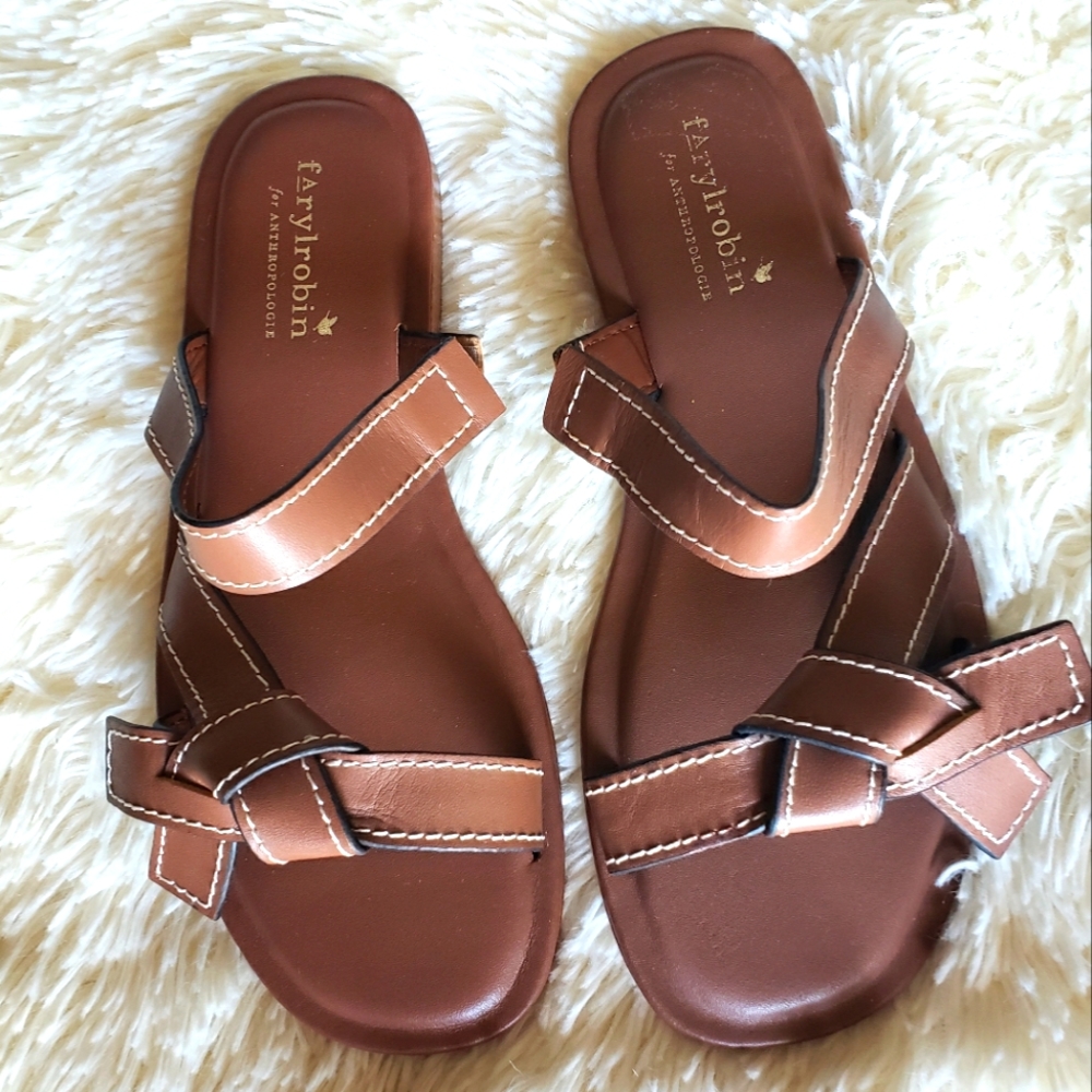 Anthropologie Brown Leather Sandals bow/tie/knot